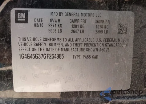 2016 Buick Lacrosse Sport Touring z USA, uszkodzony, nr VIN 1G4G45G37GF254985